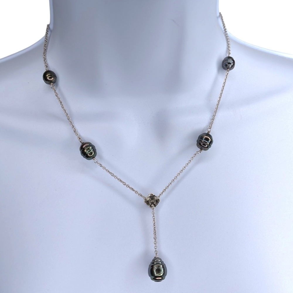 Honora Pearl Necklace Lariat 925 Sterling Silver CZ Drop Pendant Tahitian NWT